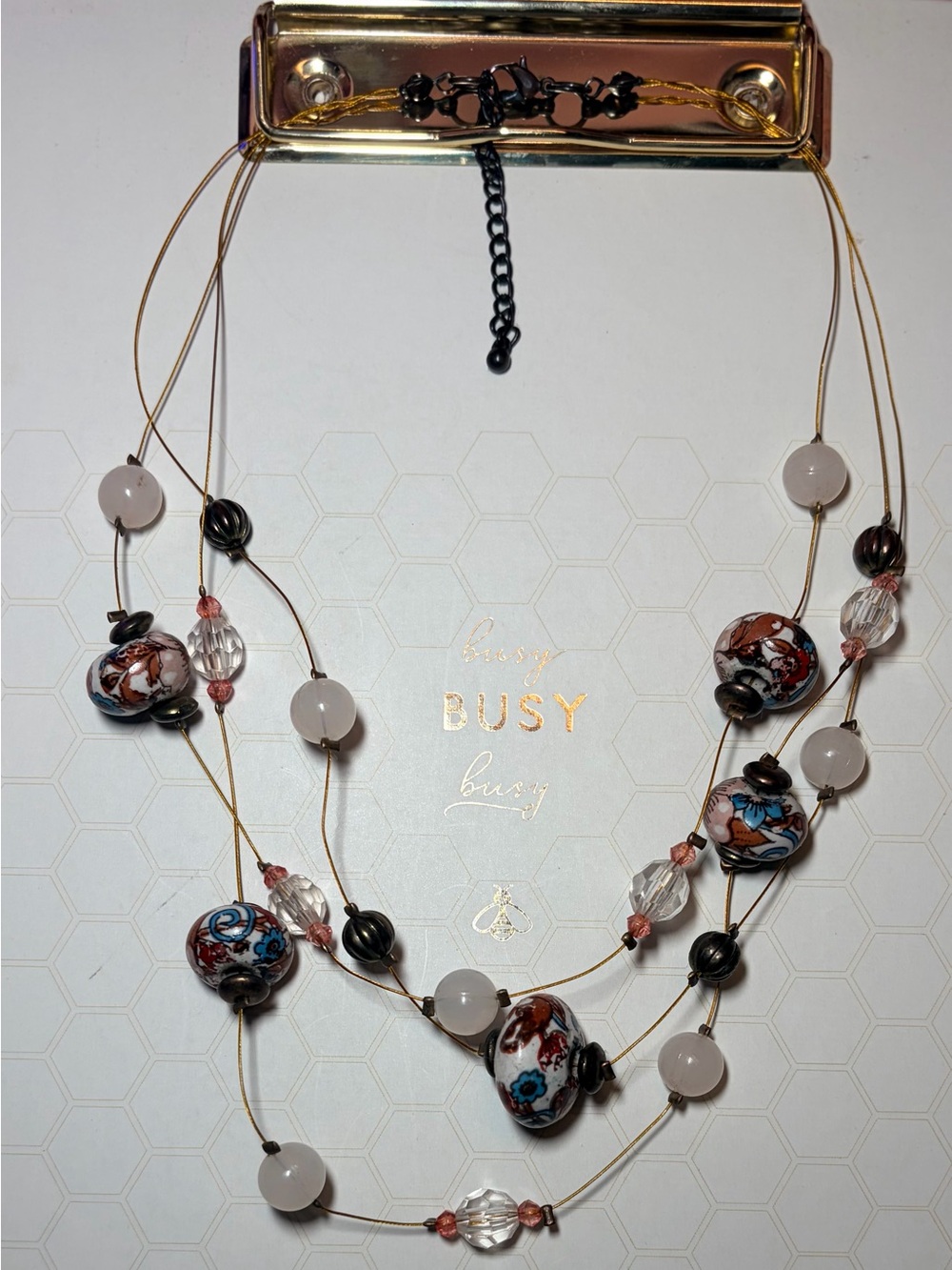 Multi-Strand Floral Glass Bead Necklace